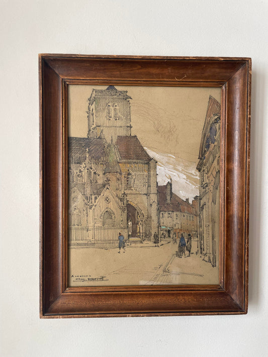 Auguste Drouot (1881- 1955) "La cathédrale d'Auxerre et ses environs"