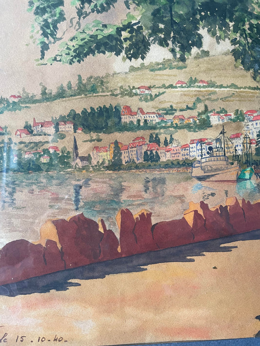 A.Cordeau "Promenade autour du lac" aquarelle