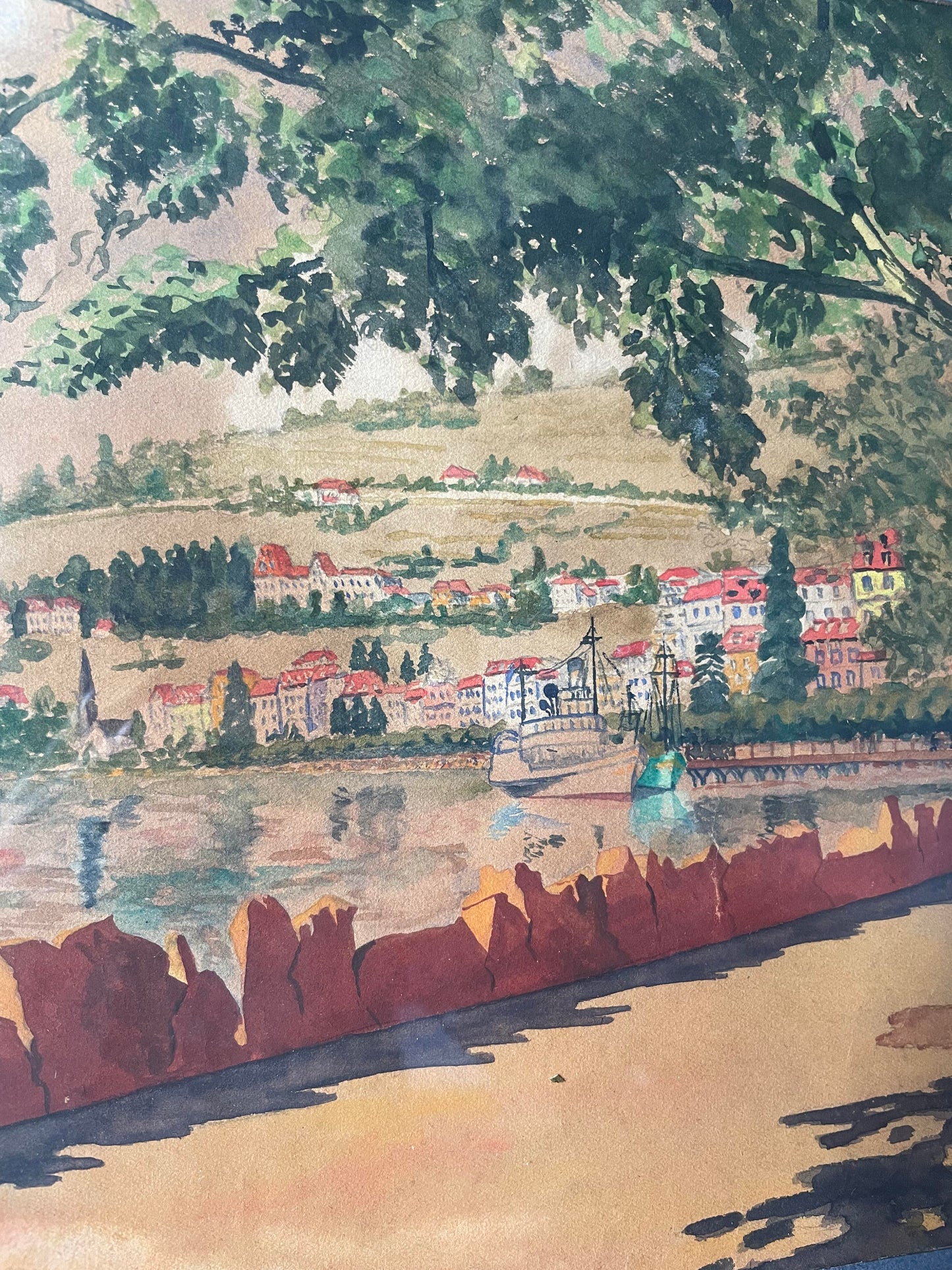 A.Cordeau "Promenade autour du lac" aquarelle
