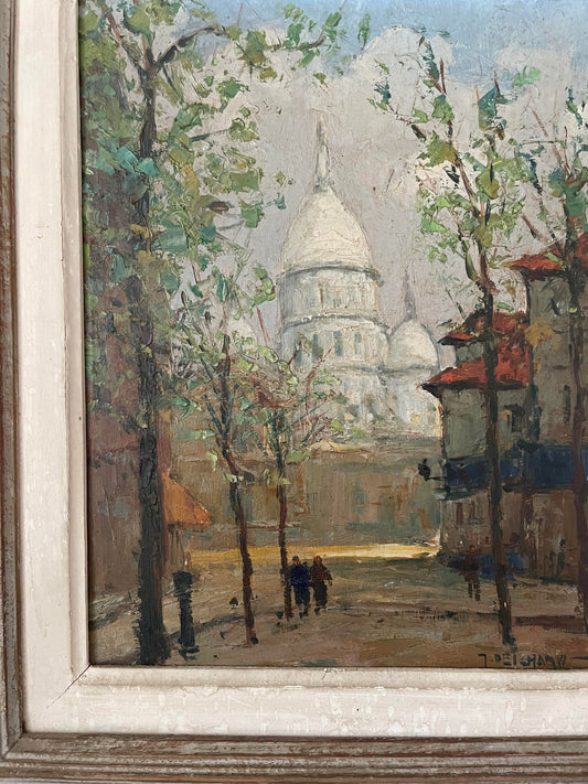 Gabriel Deschamps (1919 - 2011) "Place du Tertre à Montmartre" peinture sur isorel