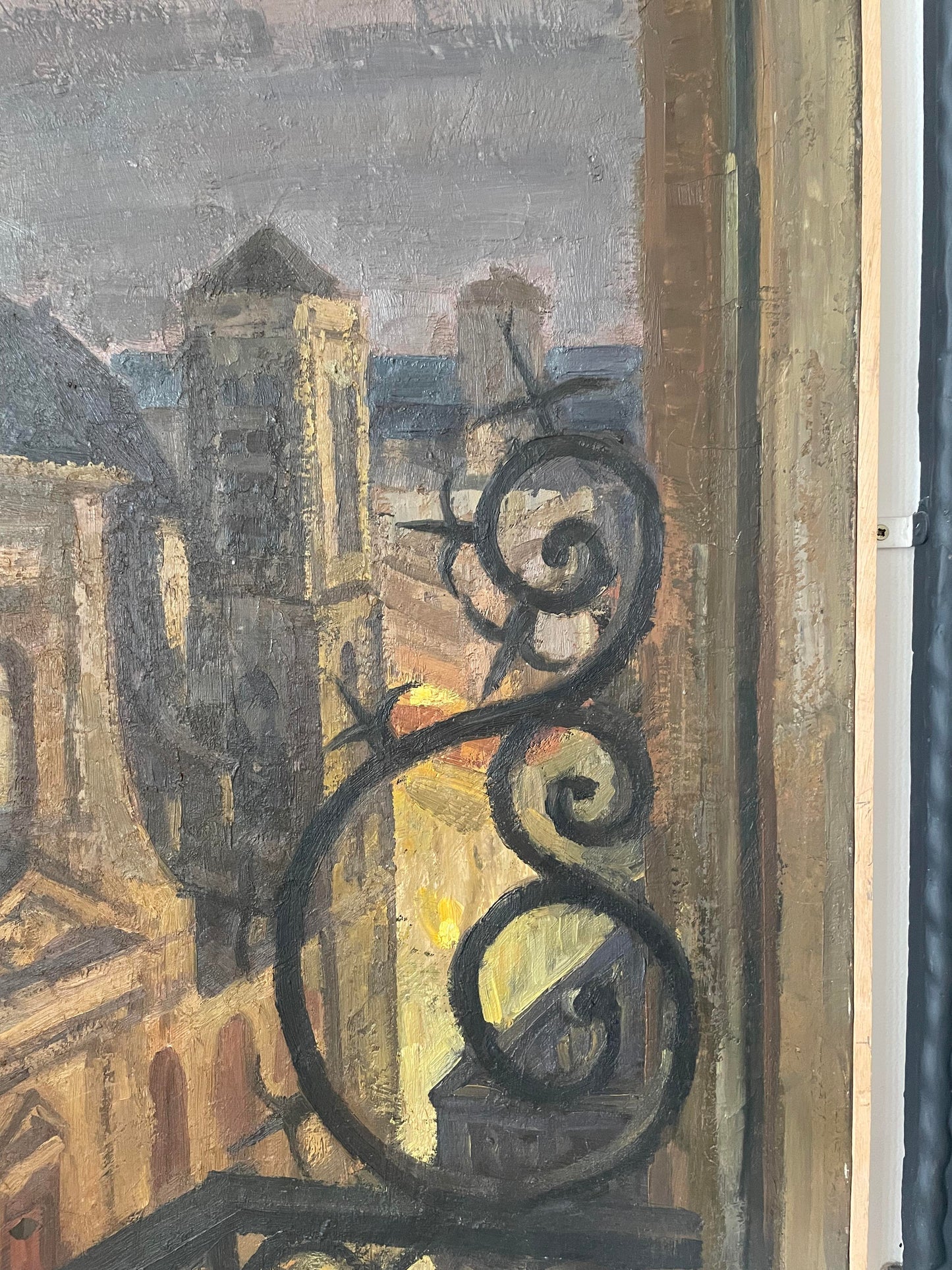 Louis Peyré (1923 - 2012) "Vu du balcon : Le clocher de Saint-Nicolas-du-Chardonnet de nuit" peinture