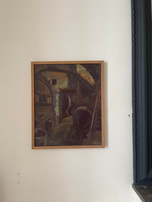 Louis Peyré (1923 - 2012) "La cave du Lou" peinture sur isorel