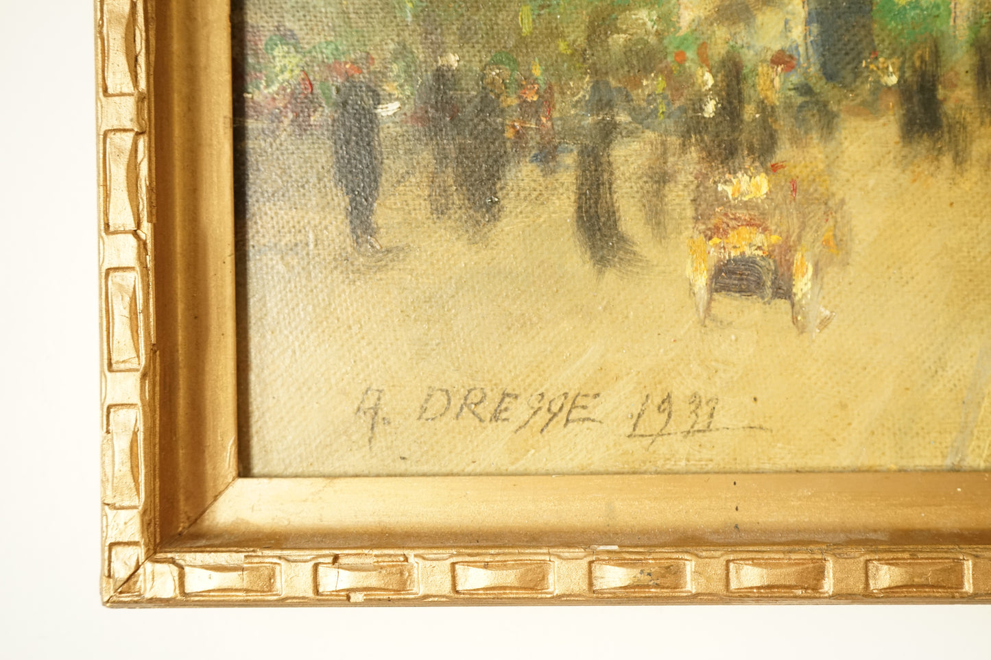 A.Dreqqe "Un dimanche à l'Arc de Triomphe" Peinture sur bois 1939