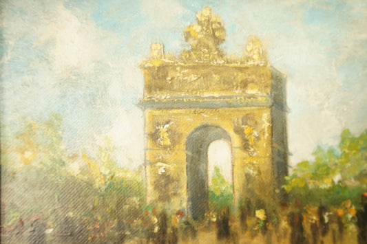 A.Dreqqe "Un dimanche à l'Arc de Triomphe" Peinture sur bois 1939