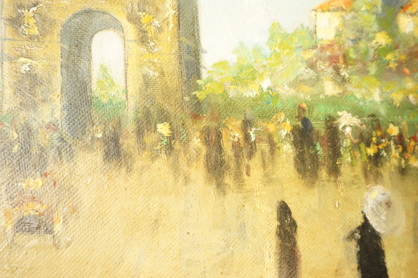 A.Dreqqe "Un dimanche à l'Arc de Triomphe" Peinture sur bois 1939
