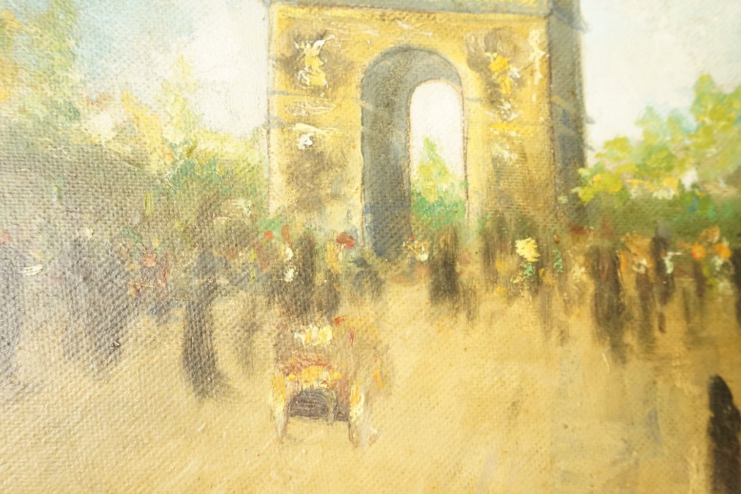 A.Dreqqe "Un dimanche à l'Arc de Triomphe" Peinture sur bois 1939