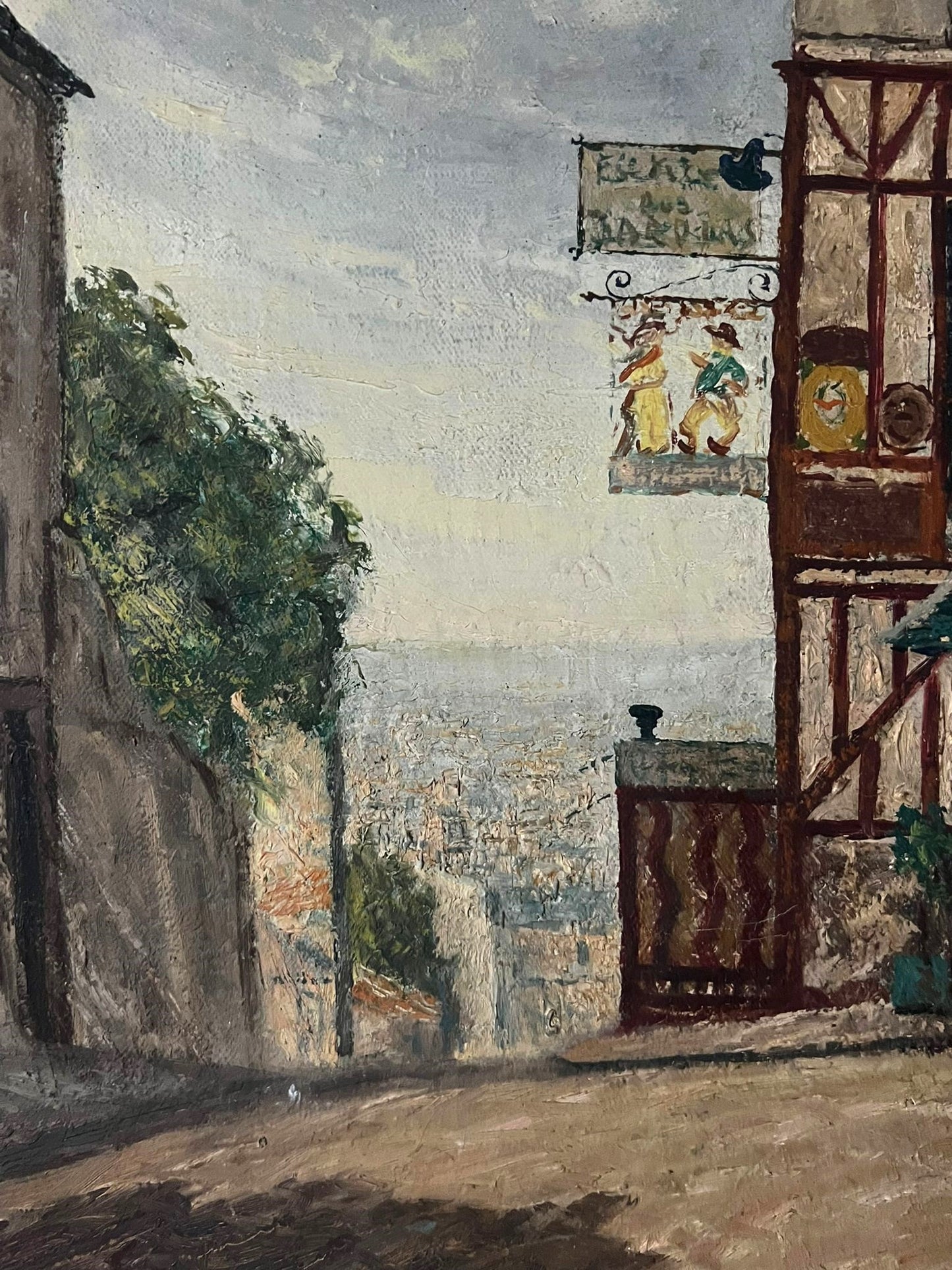 Peinture huile sur toile 'Rue parisienne' CH Chaloy 1953 Ecole de Paris
