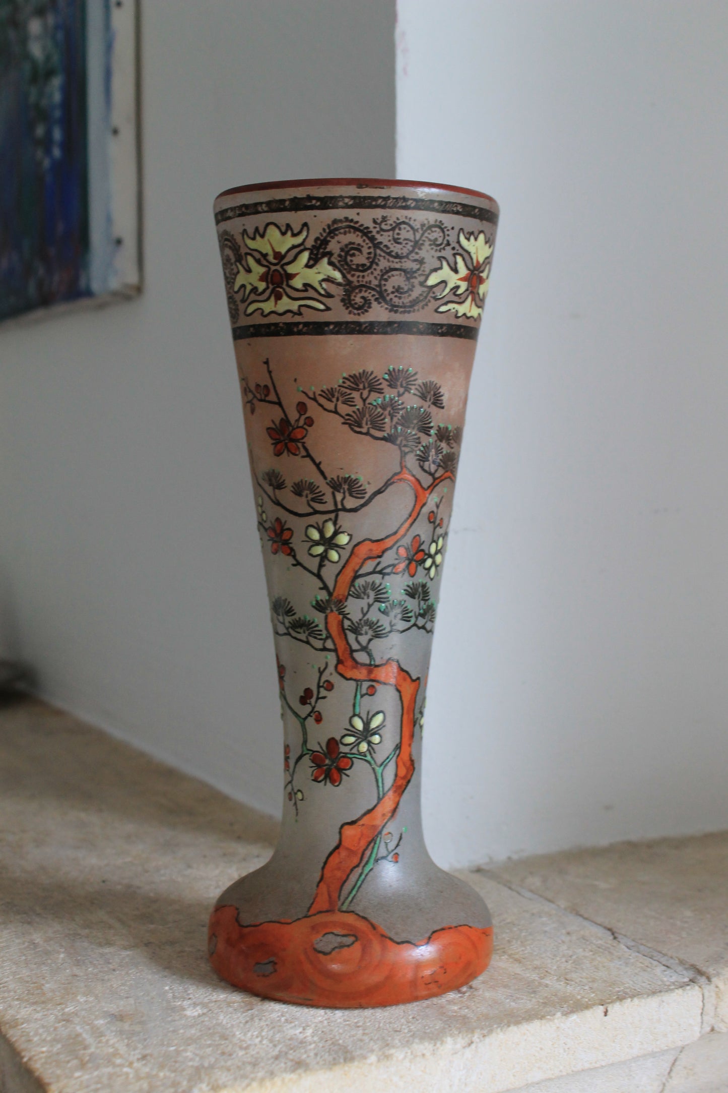 Legras vase cornet modèle "Printemps" en verre (1900 - 1910)