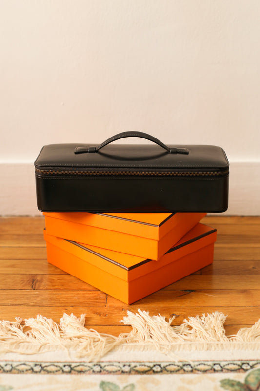 Hermès coffret à bijoux de voyage en cuir box noir