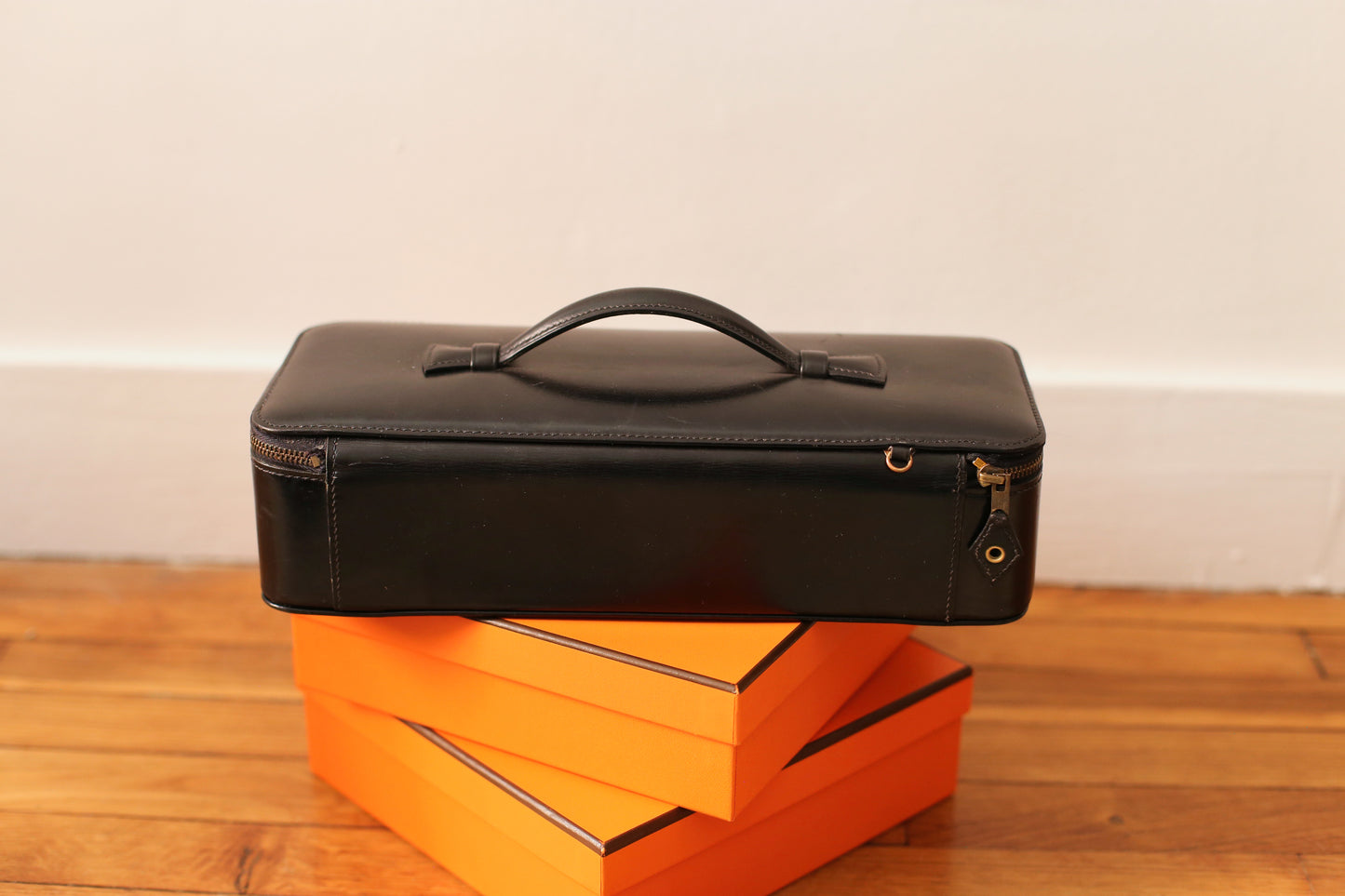 Hermès coffret à bijoux de voyage en cuir box noir