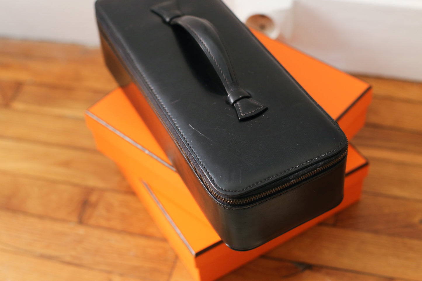 Hermès coffret à bijoux de voyage en cuir box noir