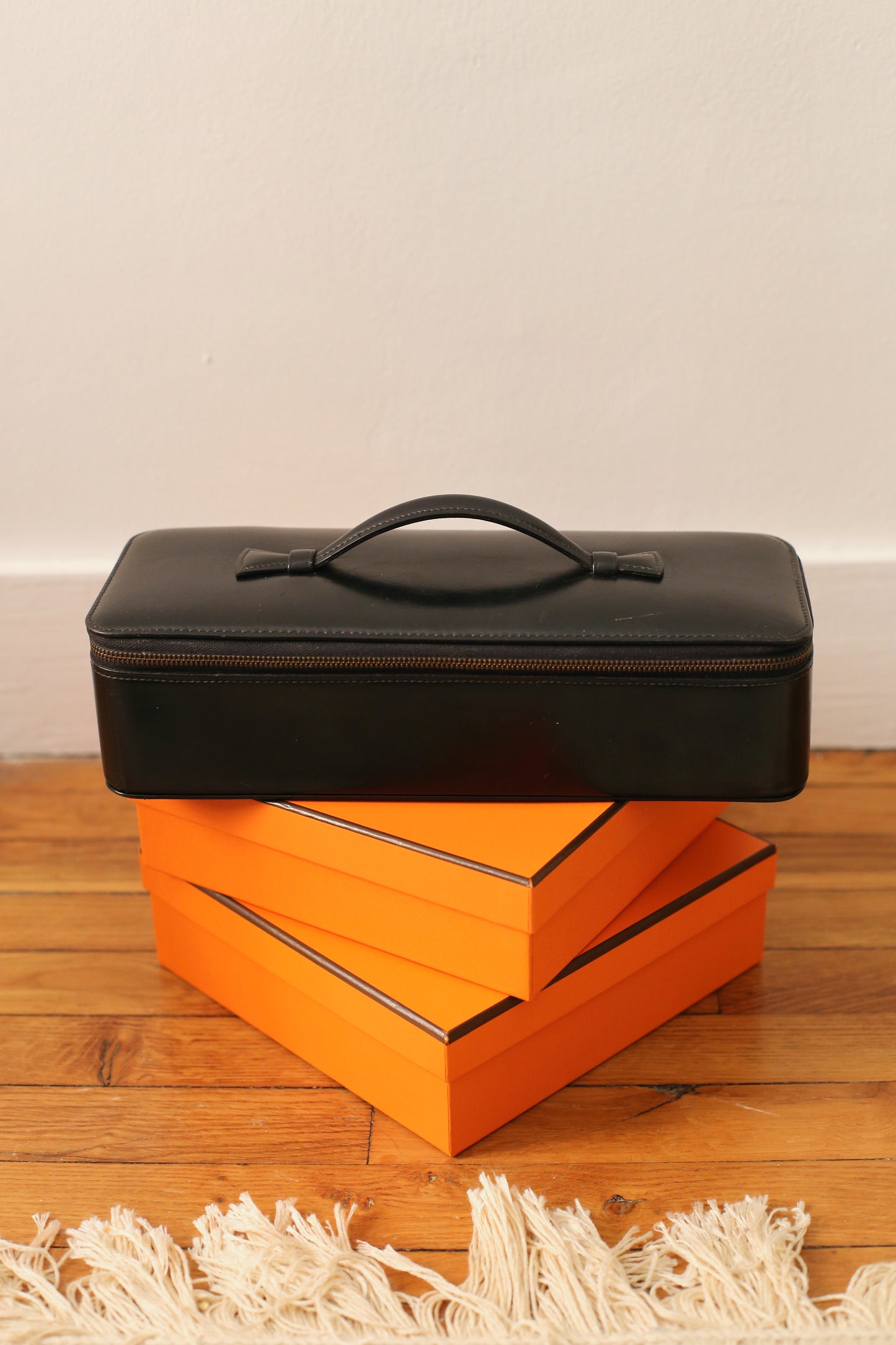 Hermès coffret à bijoux de voyage en cuir box noir