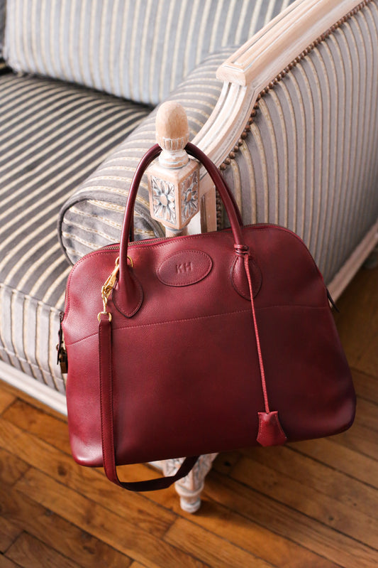 Hermès Paris modèle bolide 35 en cuir courchevel bordeaux