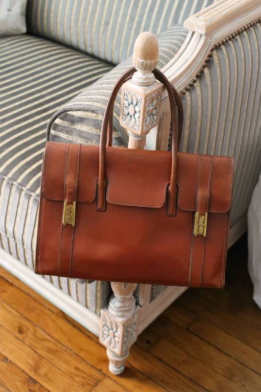 Hermès sac à main modèle Drag en cuir marron vintage