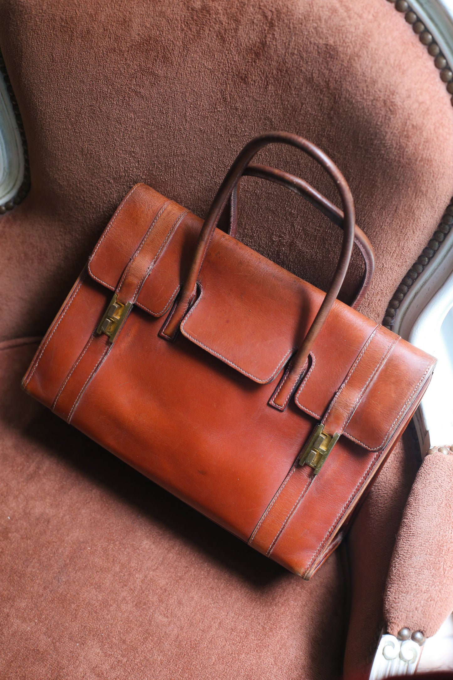 Hermès sac à main modèle Drag en cuir marron vintage