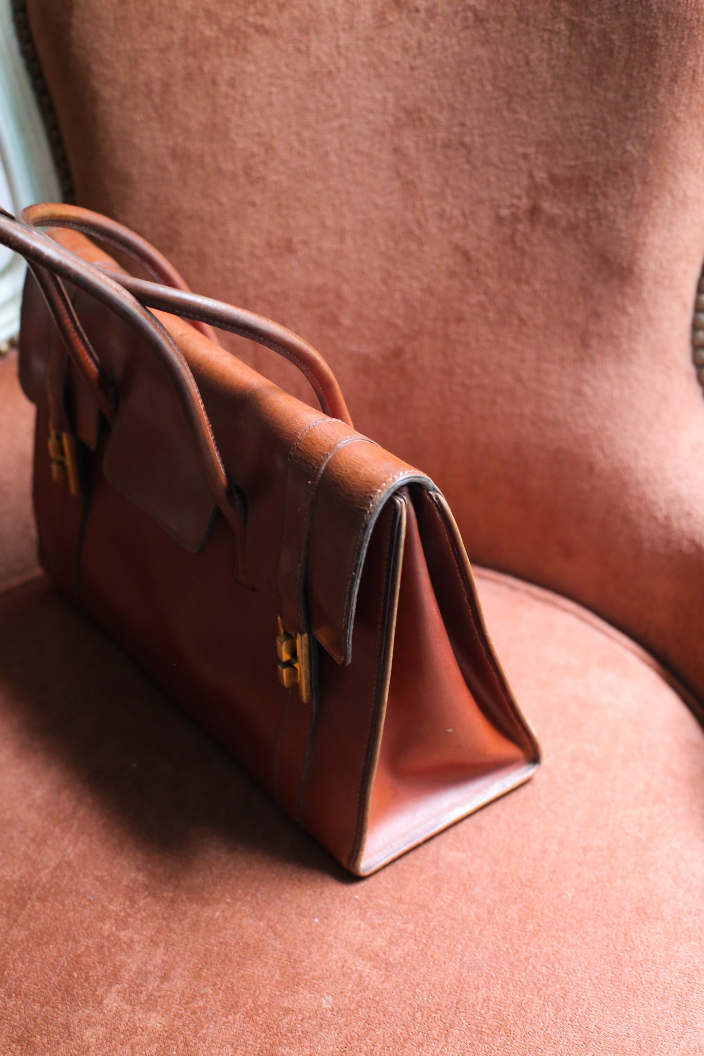 Hermès sac à main modèle Drag en cuir marron vintage