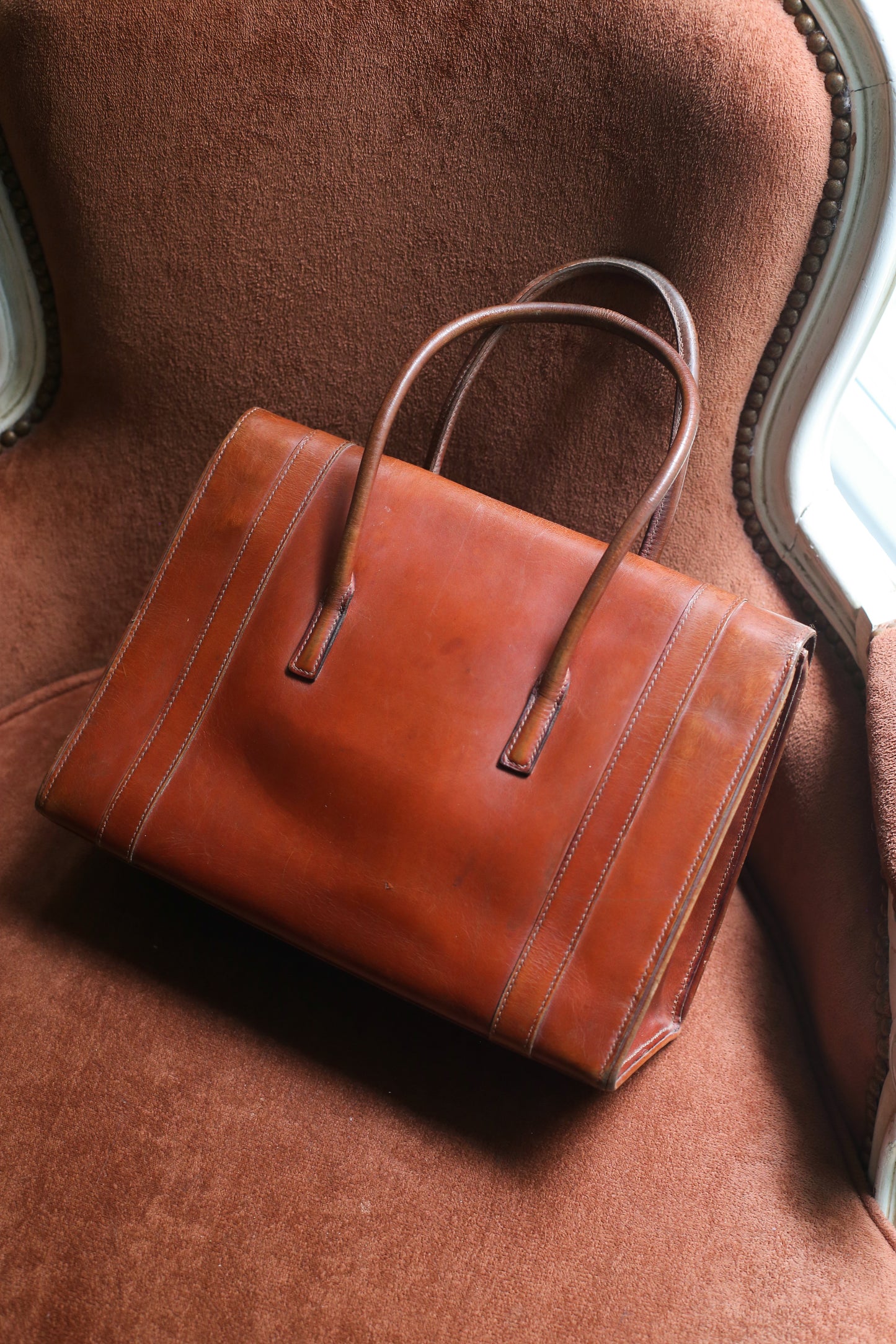 Hermès sac à main modèle Drag en cuir marron vintage