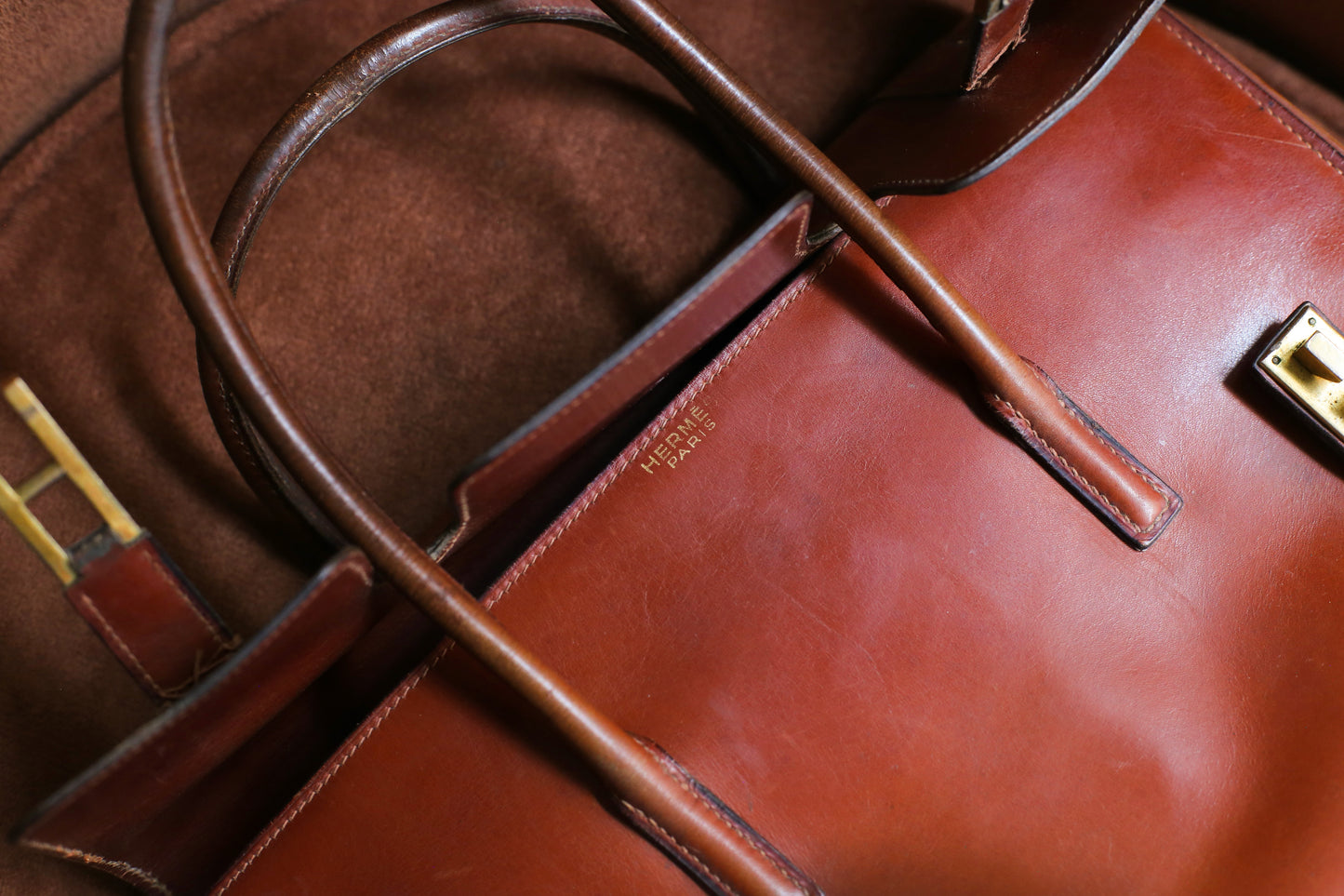 Hermès sac à main modèle Drag en cuir marron vintage