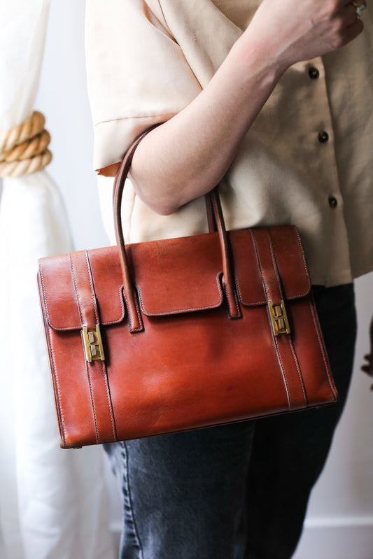 Hermès sac à main modèle Drag en cuir marron vintage