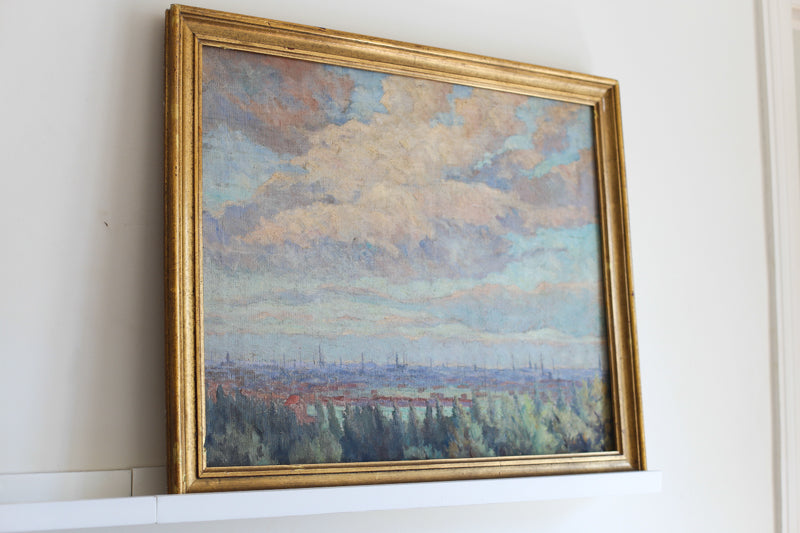 Georges Duvillier (1853 - 1926) "paysage aux nuages" huile sur toile fin XIXe siècle