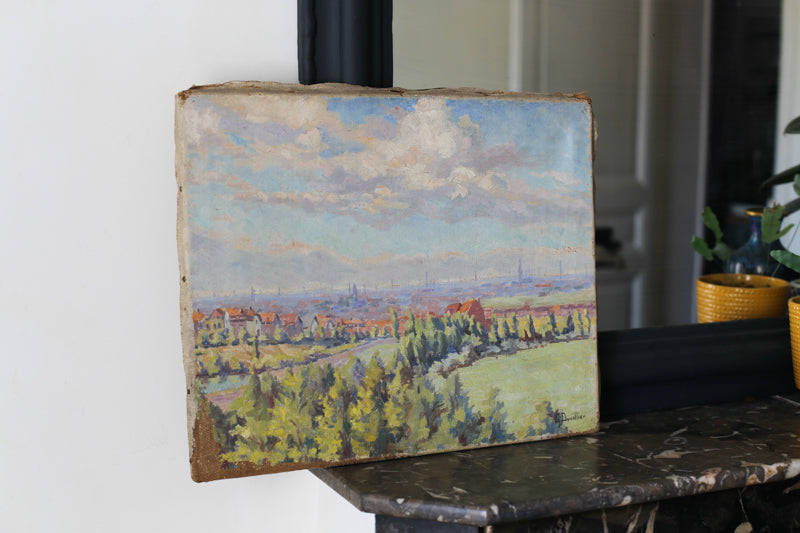 Georges Duvillier (1853 - 1926) "Vue sur la ville" peinture sur toile