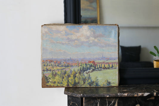 Georges Duvillier (1853 - 1926) "Vue sur la ville" peinture sur toile