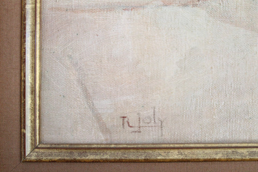 R.Joly "Rue Norvins à Montmartre avec vue sur le Sacré-Cœur" Huile sur toile
