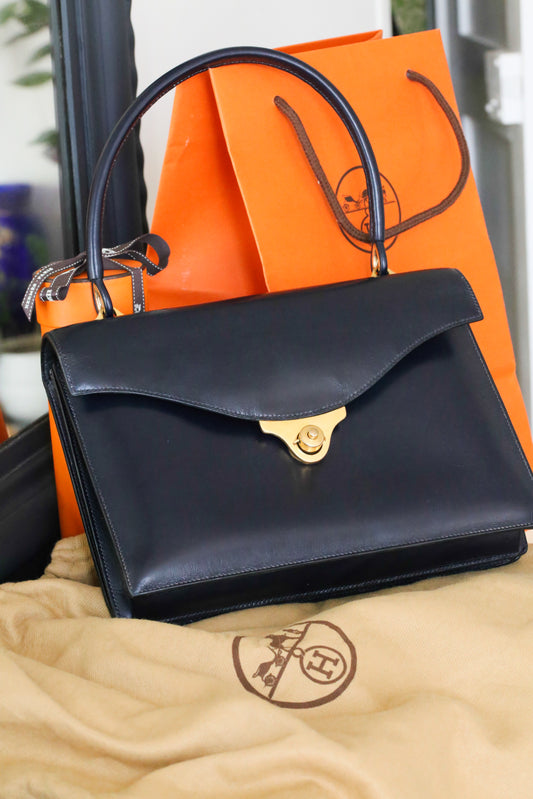 Sac à main Hermès vintage en box marine