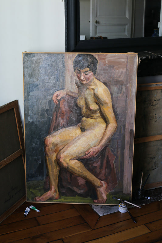 Louis Peyré (1923 - 2012) "nu assis" huile sur papier marouflé sur toile