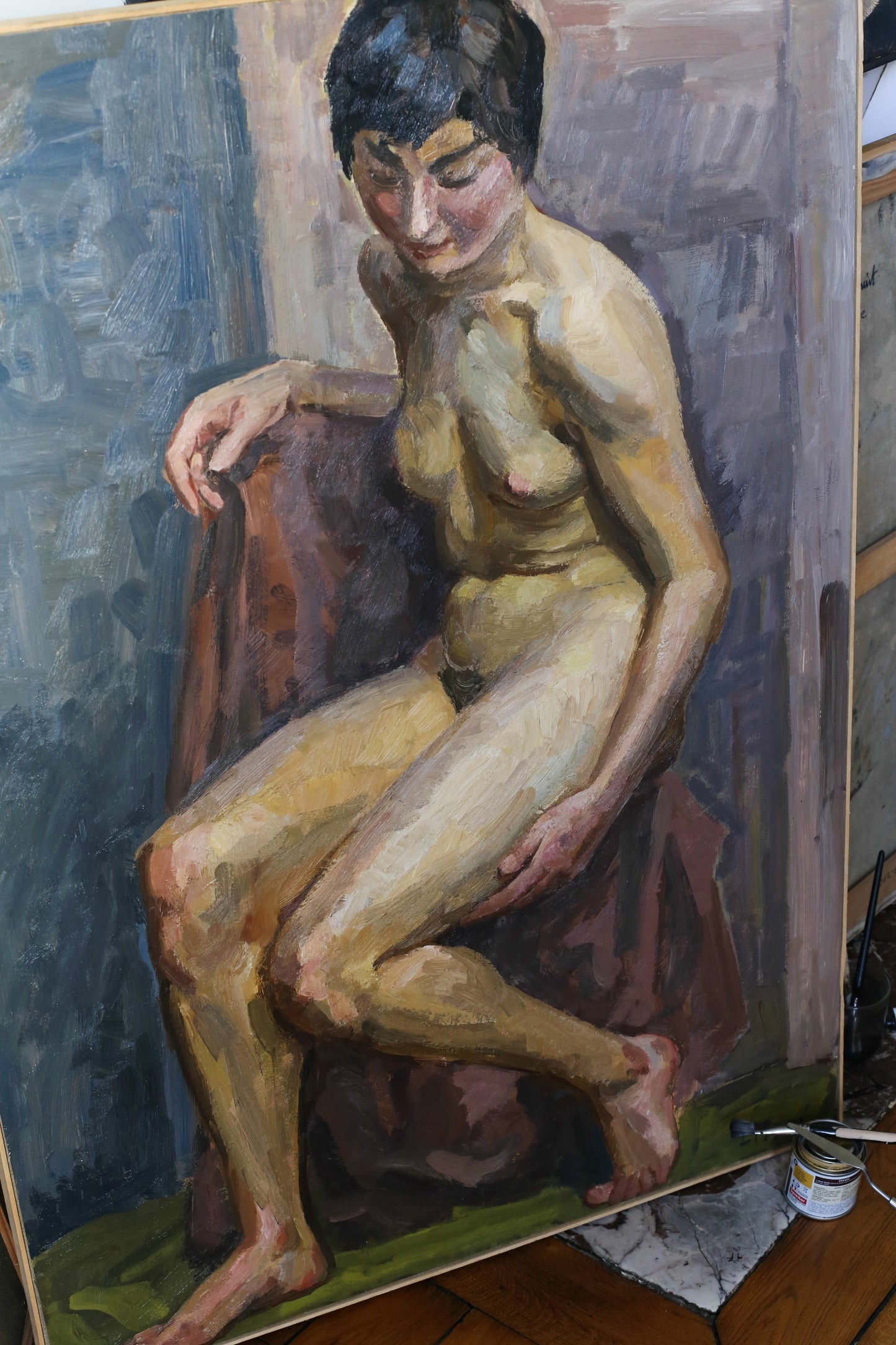 Louis Peyré (1923 - 2012) "nu assis" huile sur papier marouflé sur toile