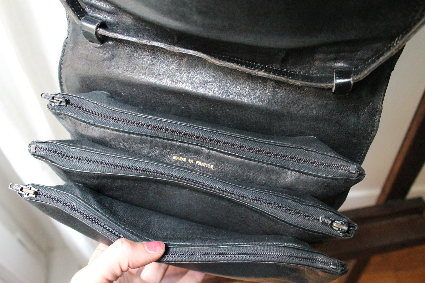 Céline sac à main modèle trio en cuir exotique (crocodile) noir