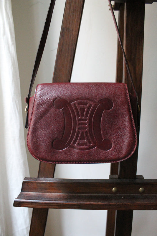 Céline sac à main modèle Folco en cuir bordeaux