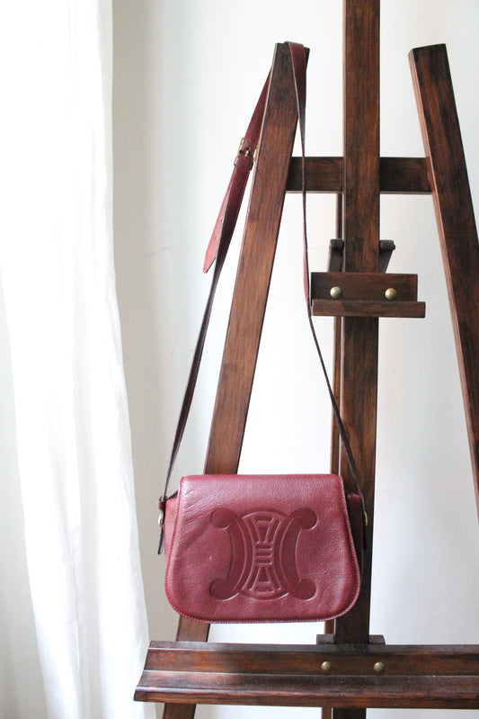 Céline sac à main modèle Folco en cuir bordeaux