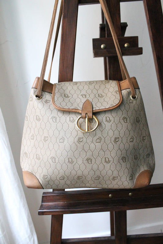Dior sac à main en toile et cuir camel