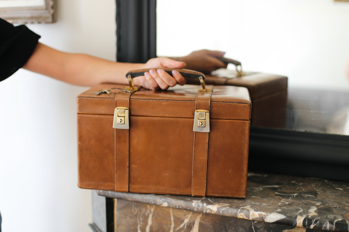 Balmain vanity-case en cuir couleur camel