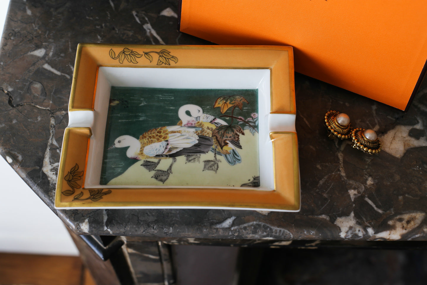 Hermès vide-poche en porcelaine à décor de canards