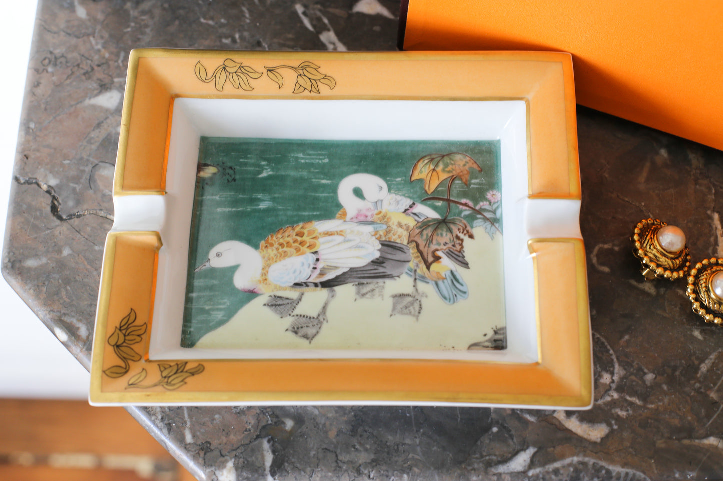 Hermès vide-poche en porcelaine à décor de canards
