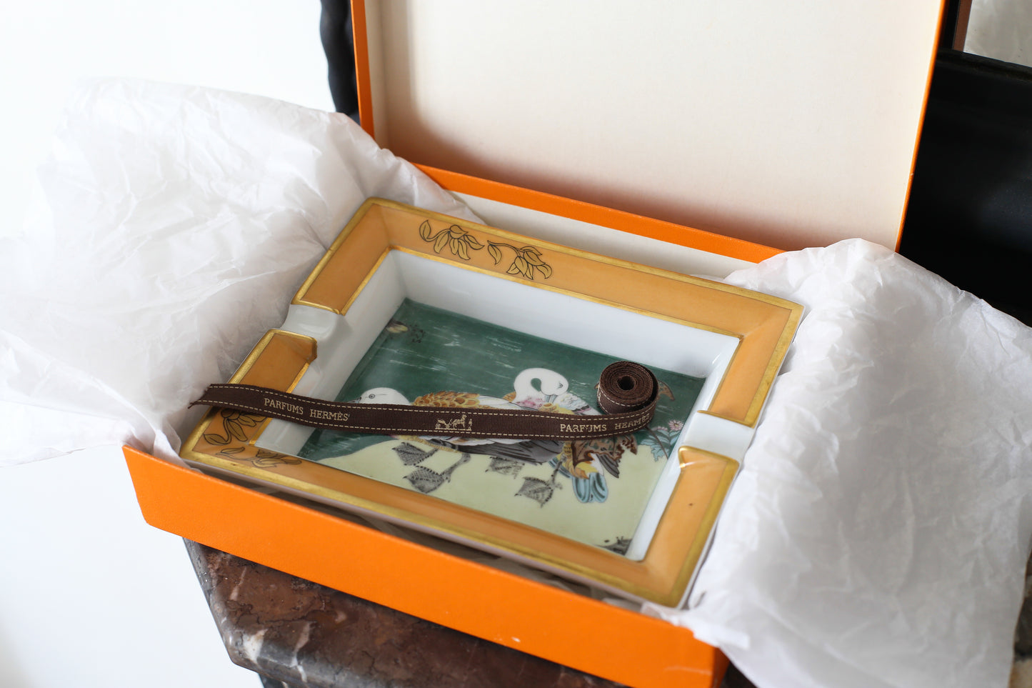 Hermès vide-poche en porcelaine à décor de canards