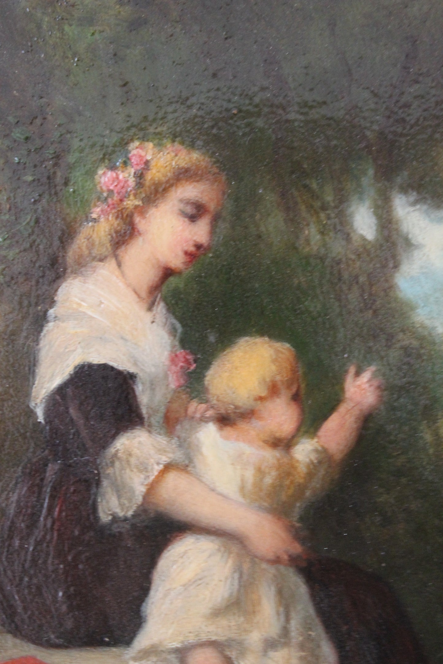 Jean-Baptiste Marie Fouque (1819 - 1880) "Promenade au jardin" huile sur panneau