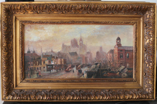 Peinture à l'huile début XXe siècle représentant la ville de Londres
