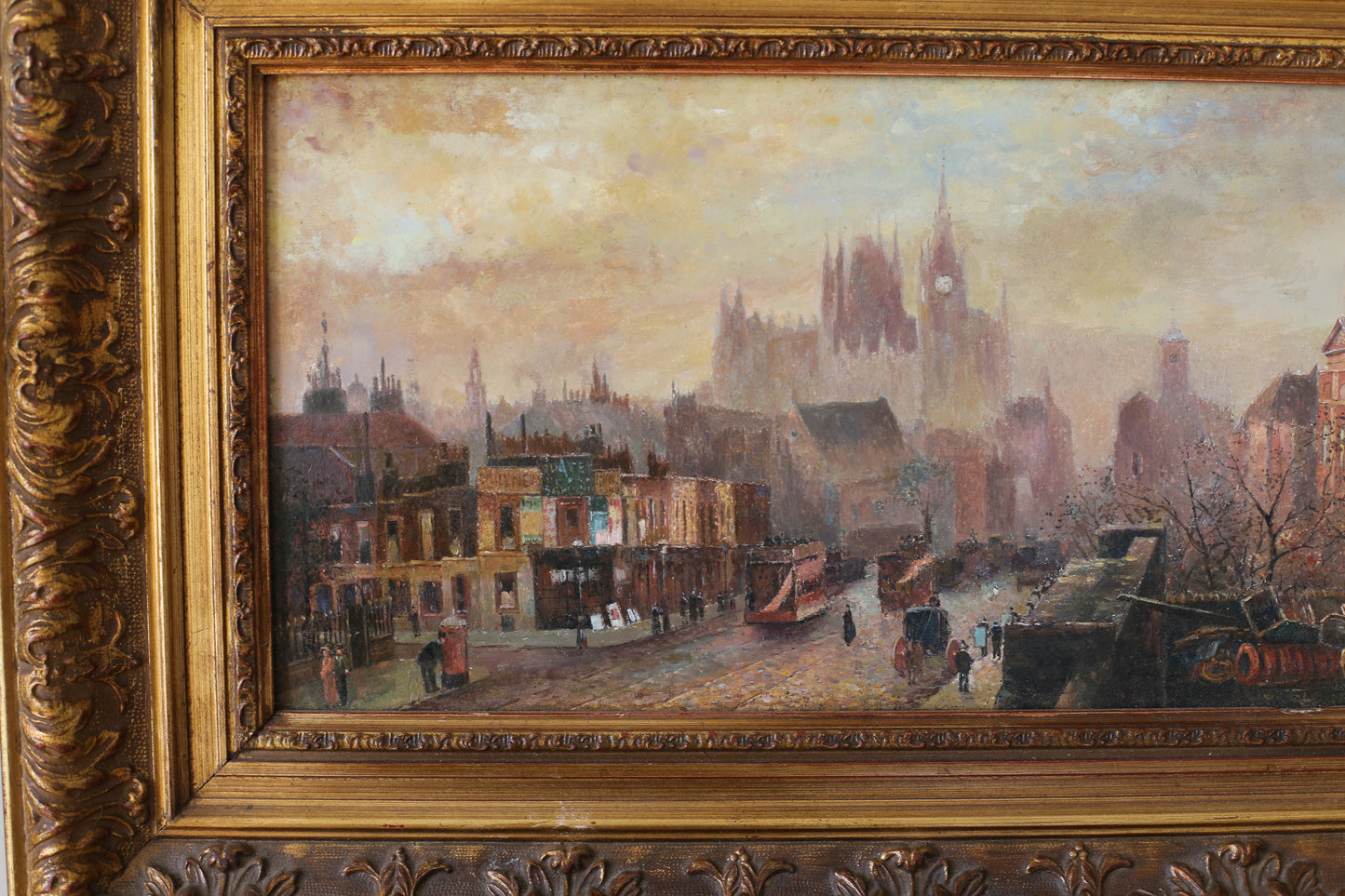 Peinture à l'huile début XXe siècle représentant la ville de Londres