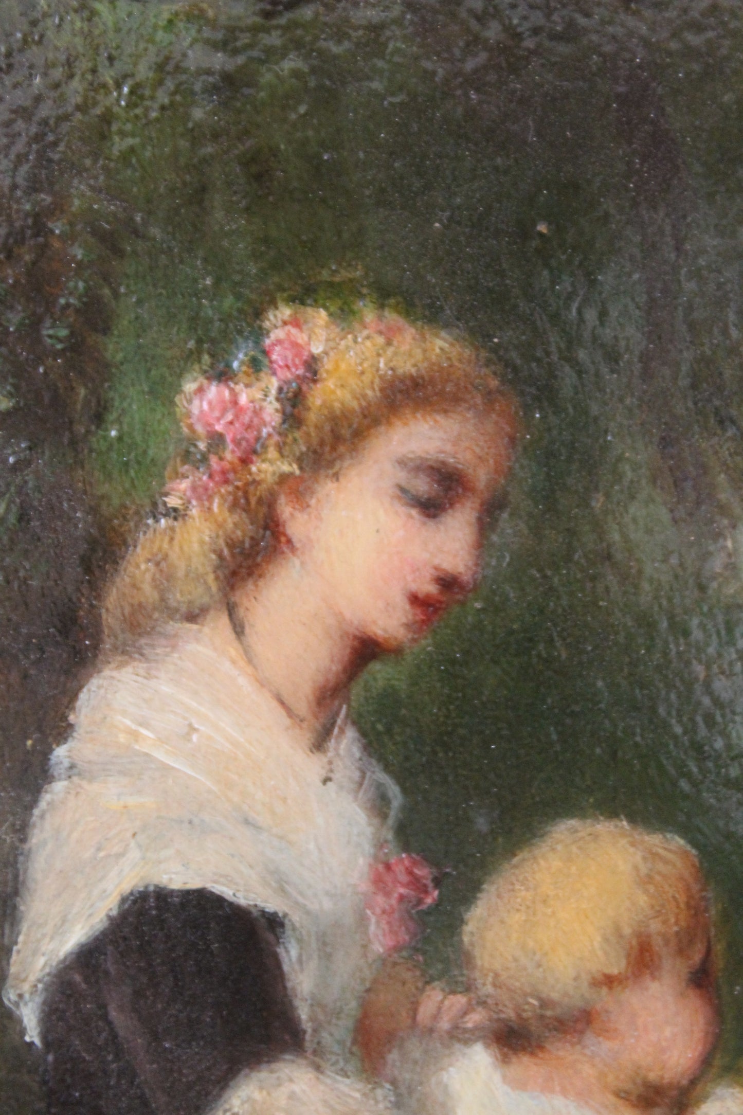 Jean-Baptiste Marie Fouque (1819 - 1880) "Promenade au jardin" huile sur panneau