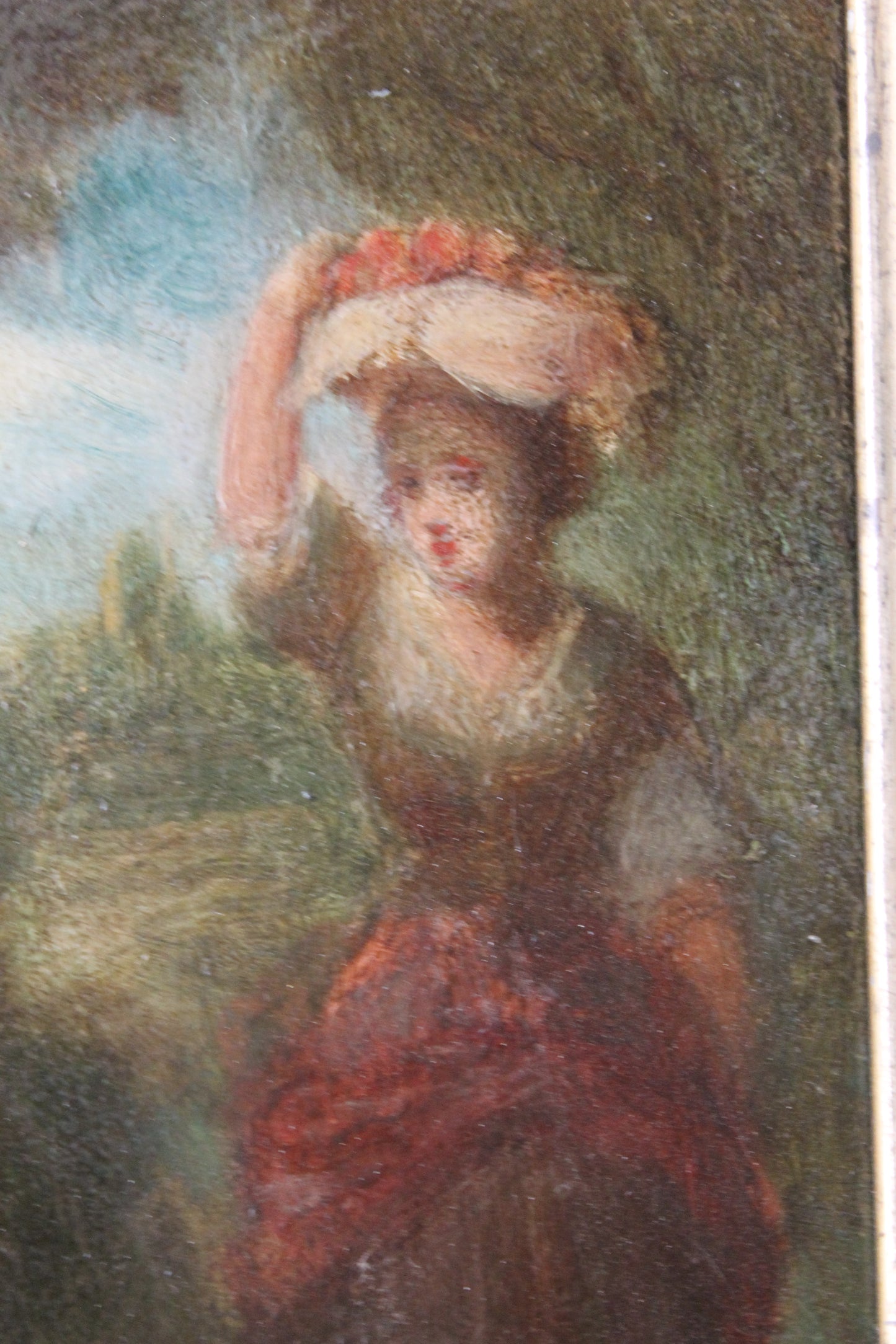 Jean-Baptiste Marie Fouque (1819 - 1880) "Promenade au jardin" huile sur panneau