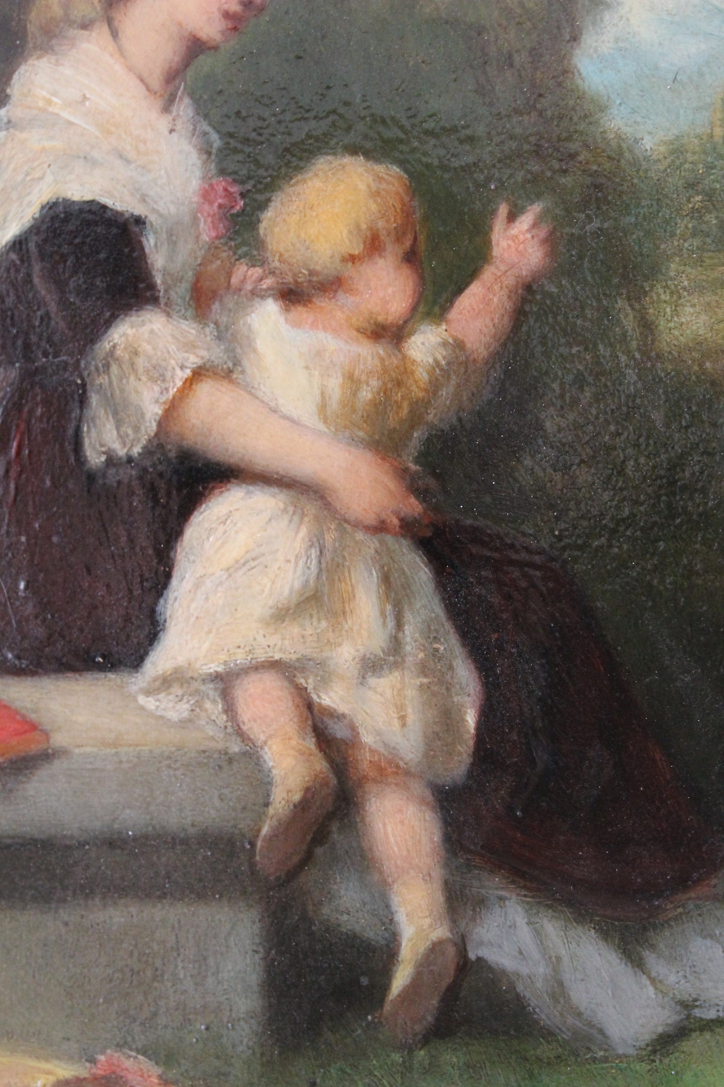 Jean-Baptiste Marie Fouque (1819 - 1880) "Promenade au jardin" huile sur panneau