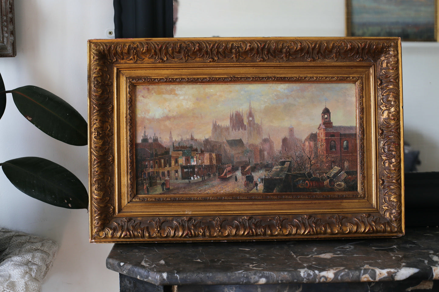 Peinture à l'huile début XXe siècle représentant la ville de Londres