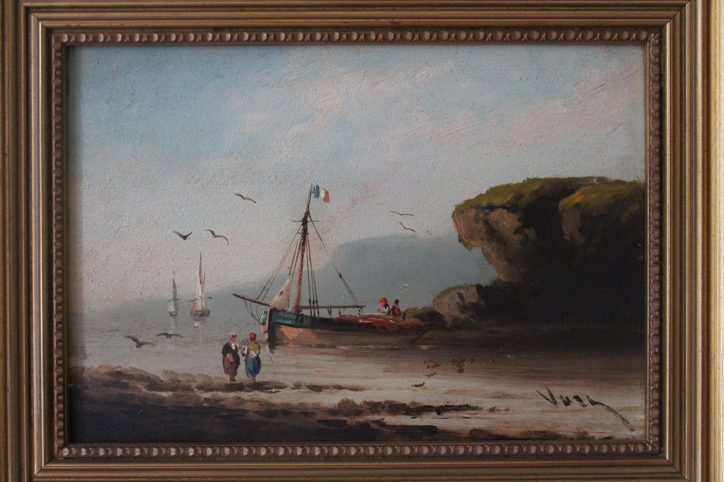 Paire de peinture à l'huile représentant une scène marine sur les côtes françaises