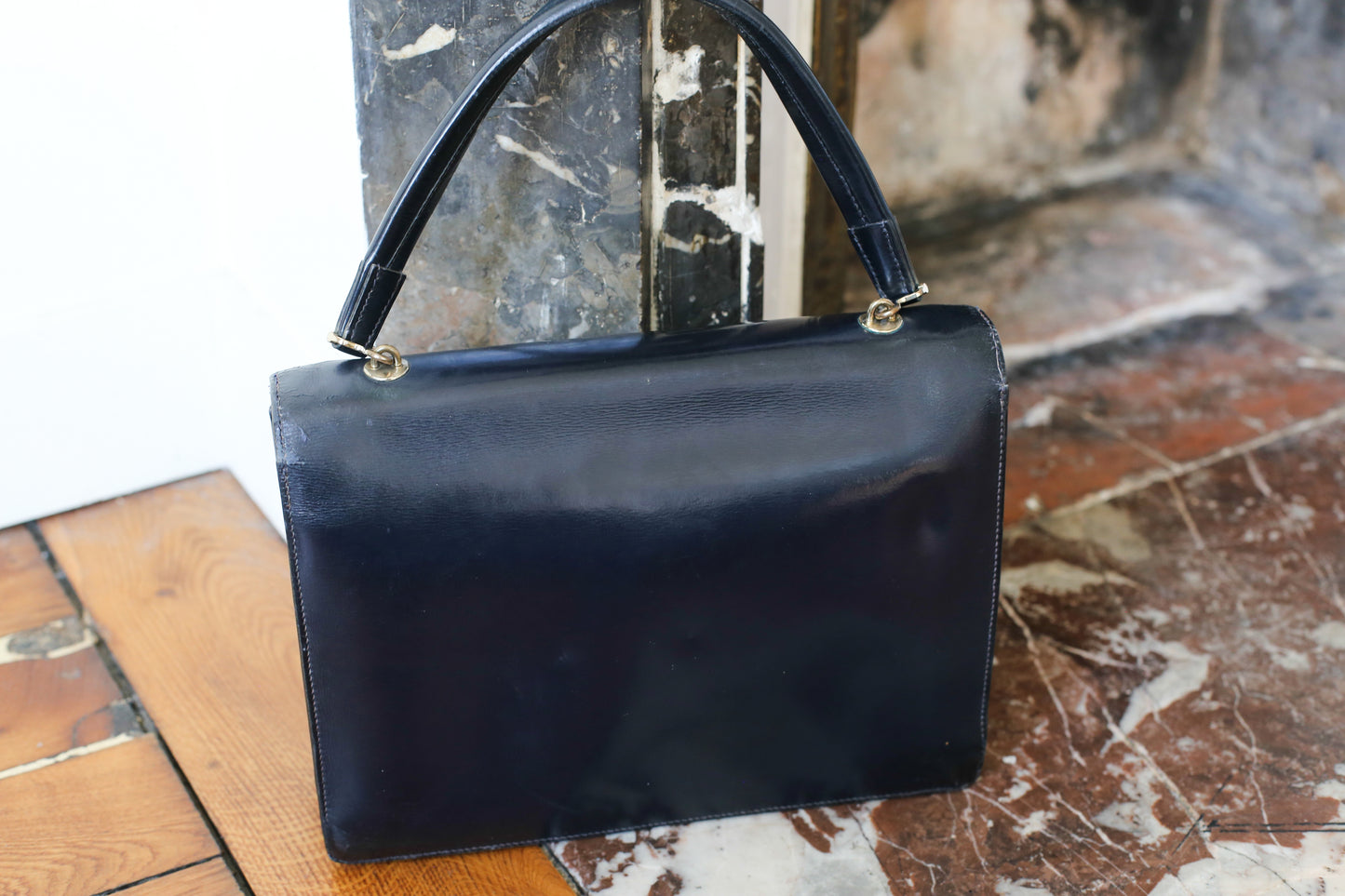 Hermès sac à main en cuir box bleu modèle Palonnier