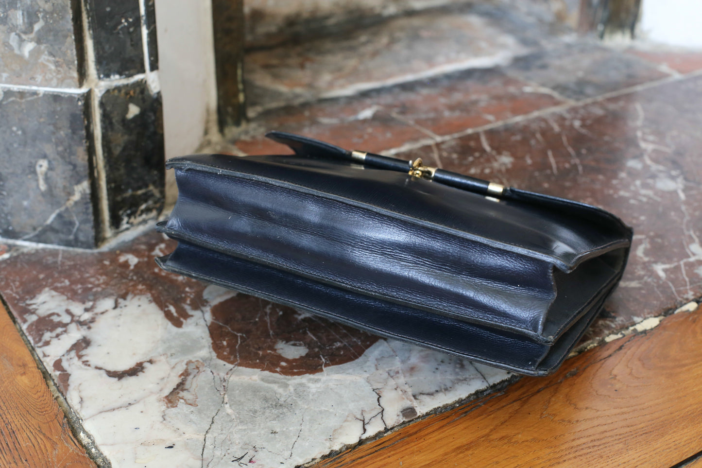 Hermès sac à main en cuir box bleu modèle Palonnier