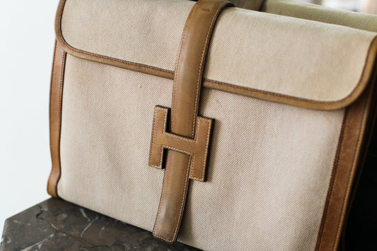 Hermès pochette en toile et cuir grainé modèle Jige
