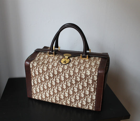 Dior vanity - trousse de toilette vintage en toile et cuir années 1970